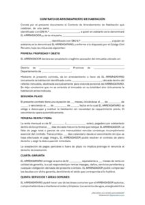 Modelo de contrato de alquiler de habitación en Perú